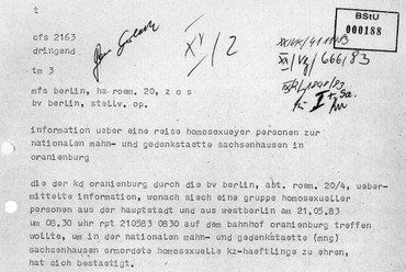 Stasi-Dokument: Homosexuelle in Sachsenhausen.